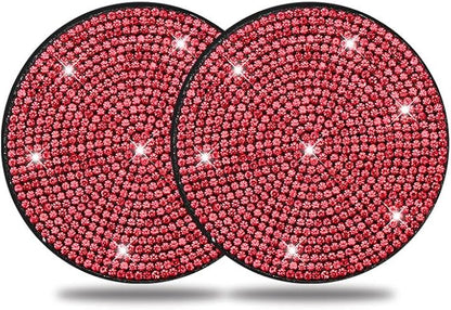 2 Piece Universal Style car Water Cup Shiny Gasket?Bling Creative Auto Car Accessories?Center Console Cup Holder Accessories?Ladies' car Accessories (Red)