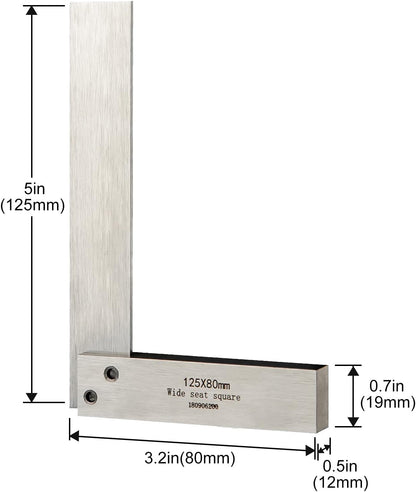 Machinist Square Precision Engineer Wide Seat Square 90 Right Angle Ground Hardened Steel Angle Ruler 5 x 3.2 Inch