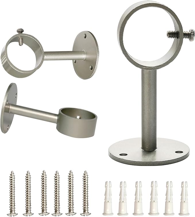 IHRDNNR Heavy Duty Ceiling-Mount Curtain Rod Brackets - Fits 1 or 1.25 Inch Rods, Set of 3 (Silver)