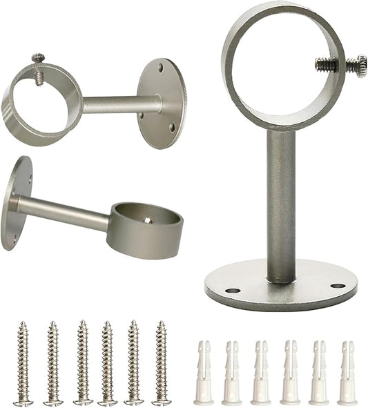IHRDNNR Heavy Duty Ceiling-Mount Curtain Rod Brackets - Fits 1 or 1.25 Inch Rods, Set of 3 (Silver)