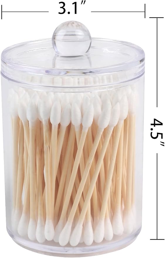 1 Pack Acrylic Qtip Holder Dispenser,Bathroom Canisters Apothecary Jar Set, Vanity Makeup Storage Organizer Set, 12 oz