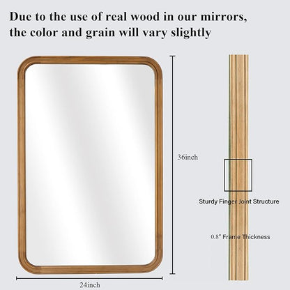 WallBeyond Wood Framed Mirrors for Bathroom, 24x36 Inch Wooden Frame Wall Mirror Farmhouse Wall Mounted Rectangle Mirror for Vanity (HorizontalVertical)