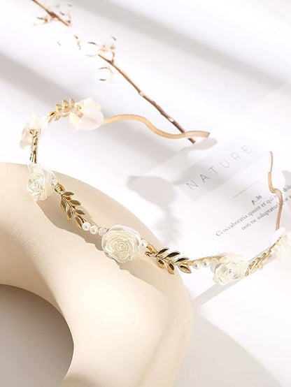 JERYS Women's Solid Color Headband Faux Pearl  Flower Decor Headband Fashion Headband Ladies Headband