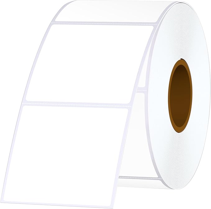 2x2 Square Thermal Labels Thermal Sticker Labels with Perforated Line, 500 Sheets1 Roll, White, for QR Code, Baking, Product Logo, Business