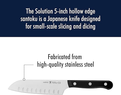 HENCKELS Solution Razor-Sharp Hollow Edge Santoku Knife 5.5 inch, German Engineered Informed by 100 Years of Mastery, BlackStainless Steel