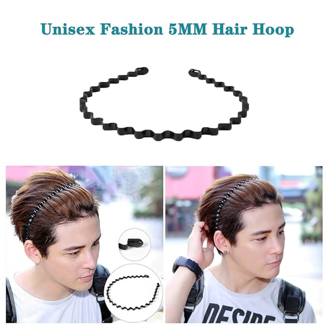 Unisex Universal 5mm Fashion Metal Elastic Black Hair Hoop Hairband Sport Head-wear Accessories