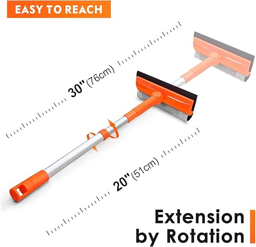 Squeegee for Window | 2-in-1 Window Cleaner Sponge and Soft Rubber Strip with Telescopic Extension Pole 20�-30� | Window Washer for Shower, Car Windshield, Mirror, Glass Cleaning