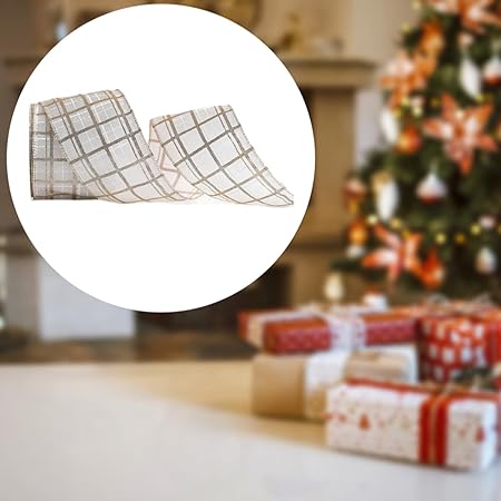 Christmas Ribbon with Wire Versatile Christmas Tree Ribbon 2.5 inch x 10 Yards for Gift Packaging Birthday Bow Making Crafts, Style A