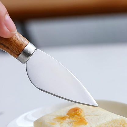 Wooden Handle Cheese Knife and Fork Butter Knife Set Small Cheesecake Knife