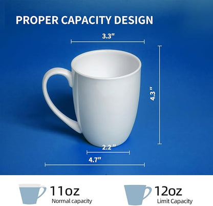 Plain White Fine Bone China Blank Coffee Mugs Set of 2, 11 Oz Tea Cups with Large Handle, Lightweight Ceramic Coffee Mugs, Aesthetic Coffee Cups