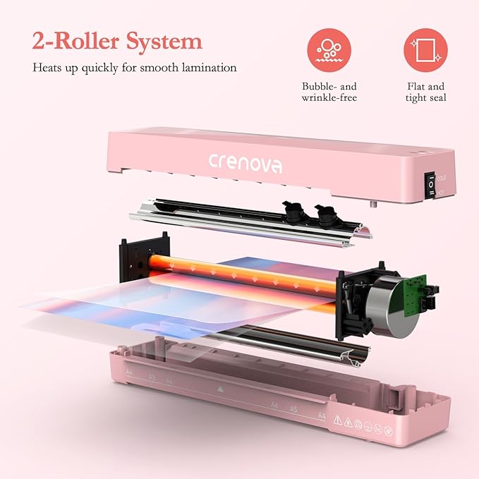 Crenova A4 Laminator Machine 4 in 1 Personal Desktop Hot  Cold with 10 Laminating Pouches No Bubbles 9 Inch Thermal Laminator for Home Office School Business Use Pink