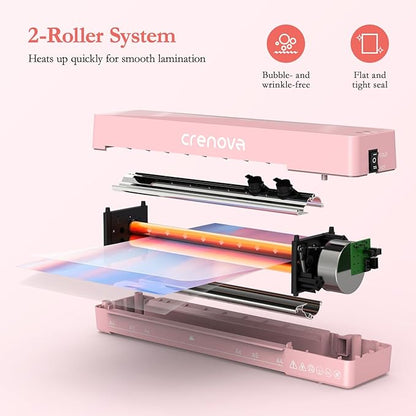 Crenova A4 Laminator Machine 4 in 1 Personal Desktop Hot  Cold with 10 Laminating Pouches No Bubbles 9 Inch Thermal Laminator for Home Office School Business Use Pink