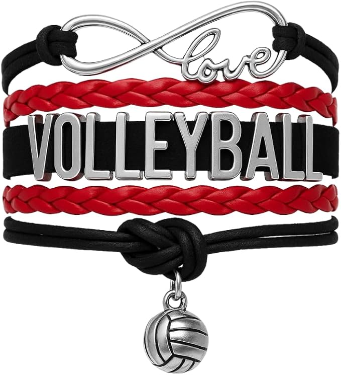 Volleyball Bracelets For Girls- Ideal Volleyball Gifts & Souvenirs. Adjustable Charm Bracelet with Moveable Letters, Infinity Symbol & Silver Volleyball Charm. Fashionable Bracelets by SportyBella.