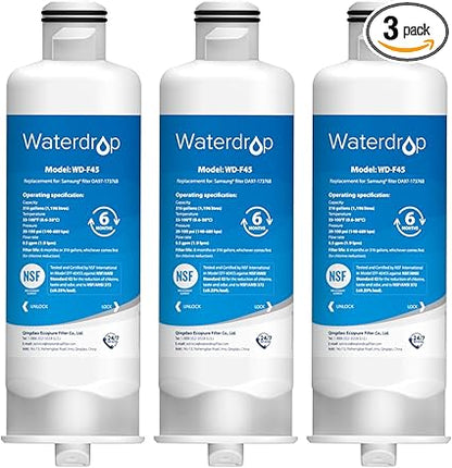 Waterdrop DA97-17376B Replacement for Samsung HAF-QIN/EXP, DA97-08006C, RF28R7201SR, RF28R7351SG, WD-F45, Refrigerator Water Filter, 3 Filters