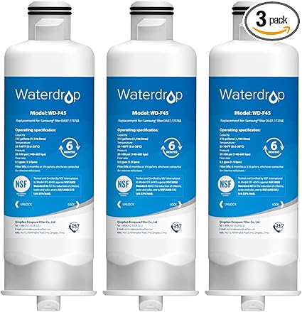 Waterdrop DA97-17376B Replacement for Samsung HAF-QIN/EXP, DA97-08006C, RF28R7201SR, RF28R7351SG, WD-F45, Refrigerator Water Filter, 3 Filters