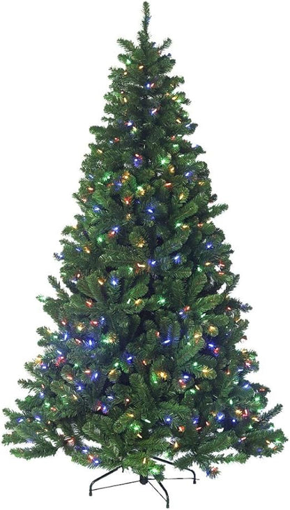 6.5' Pre-lit Christmas Tree with Clear+Multi LED, Douglas Fir, Galvanized Frame, Hinged, Includes Stand  Ideal Xmas Tree for Home & Office