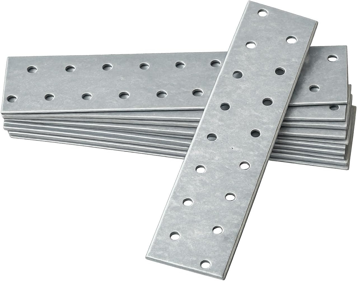 10 Pack Flat Joining Nail Plates (6.30" x 1.57" x 0.08") Connecting Perforated Metal Brace Bracket Timber Wood Fixing Galvanised Steel Repair Connector