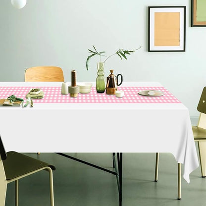 5 Pack Pink Gingham Table Runner, Pink and White Checkered Tablecloths 14 x 108 Inches Rectangular Waterproof Picnic Table Runner for Birthday Party Holiday Outdoor Supplies