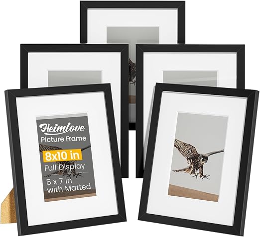 8x10 Picture Frames with Mat to Display 5x7 Picture Set of 5,Plastic Black Photo Frame for Poster,Diploma,Certificate and Document with Tabletop and Wall Decor