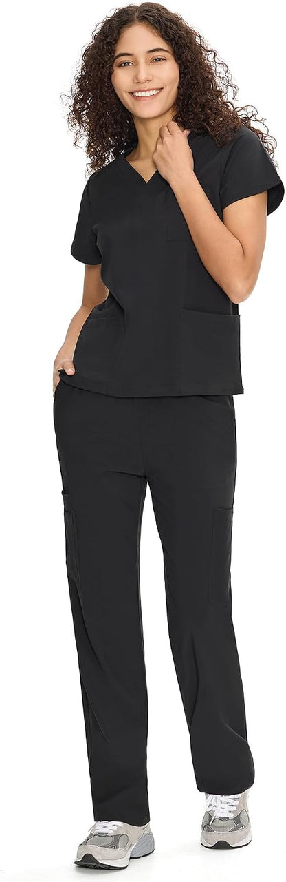 COZYFIT Scrubs for Women Set Medical Uniform - V-Neck Top & Straight Leg Pants with 9 Pockets, Unisex Workwear COZY SCRUBS htl
