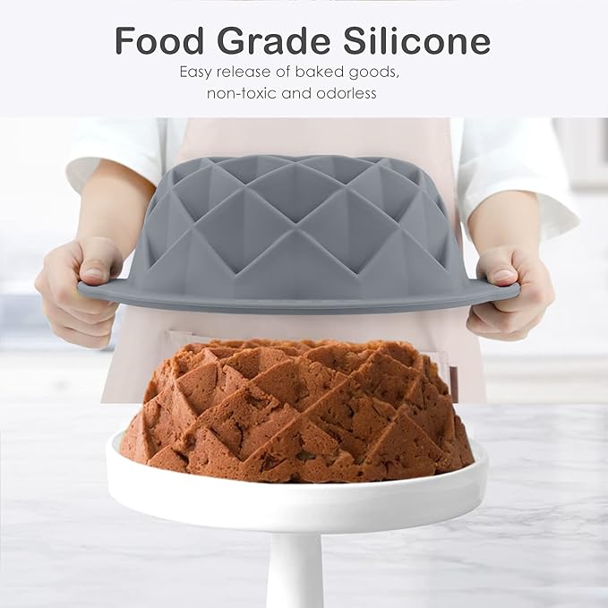 Bunte Cake Pan, Non-Stick 10-Inch Angel Food Cake Pan, Silicone Cake Mold with Metal Reinforced Frame More Strength for Long-Lasting Performance