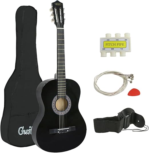 ZENY 38" New Beginners Acoustic Guitar With Guitar Case, Strap, Tuner and Pick (Black)