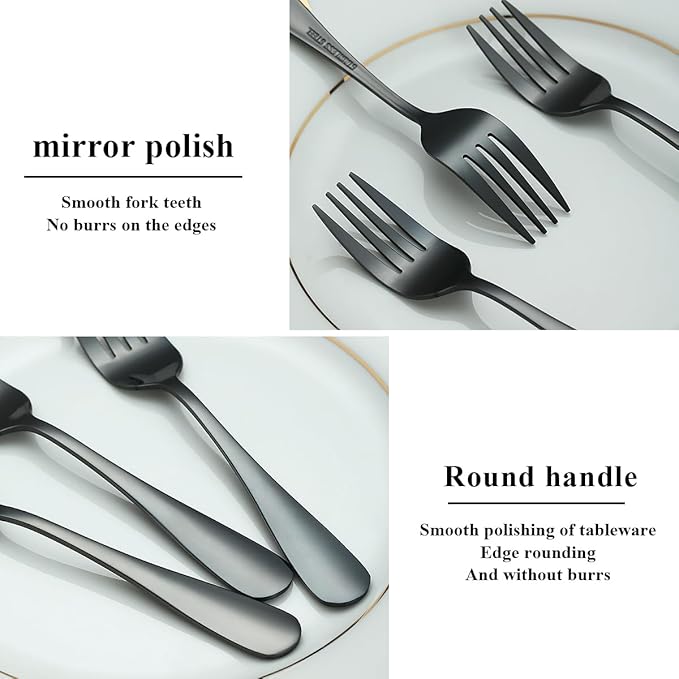 Evanda Black Dessert Forks Set of 12 Pack 5.62", Titanium Black Plating Pastry Fork, Appetizer Fork for Fruit, Cake, Cheese, Party Trips, Cafes, Restaurants, Easy To Clean, Dishwasher Safe