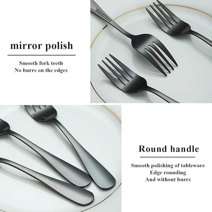 Evanda Black Dessert Forks Set of 12 Pack 5.62", Titanium Black Plating Pastry Fork, Appetizer Fork for Fruit, Cake, Cheese, Party Trips, Cafes, Restaurants, Easy To Clean, Dishwasher Safe