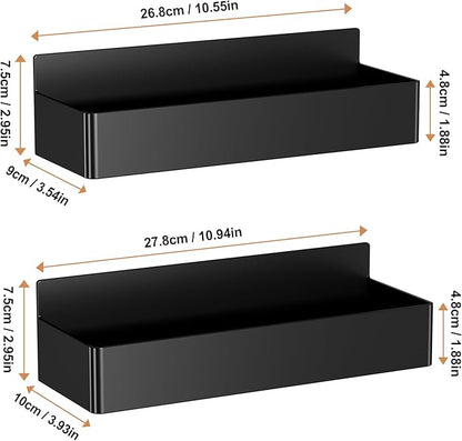 Magnetic Spice Rack for Refrigerator, Kitchen Organizer and Storage Shelf, Black (2 Pack)...
