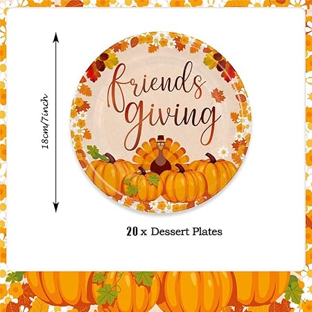 Furimuk 20 Pcs Happy Thanksgiving Disposable Paper Plates Fall Leaf Pumpkin Turkey Orange Harvest Theme Dinner Dessert Plate Tableware for Birthday Wedding Thanksgiving Party Supplies (7")