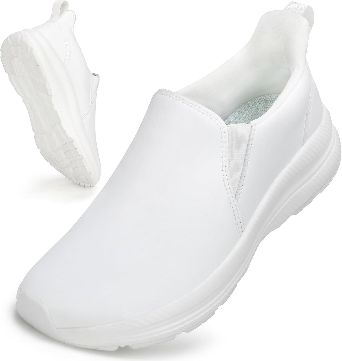 ZOVE Wide Toe Box Shoes Women Wide Width Waterproof Leather Hands Free Nursing Sneakers Ultra Light Extra Wide Walking Sneakers Non-Slip Chef Diabetes Nurse Work Shoes