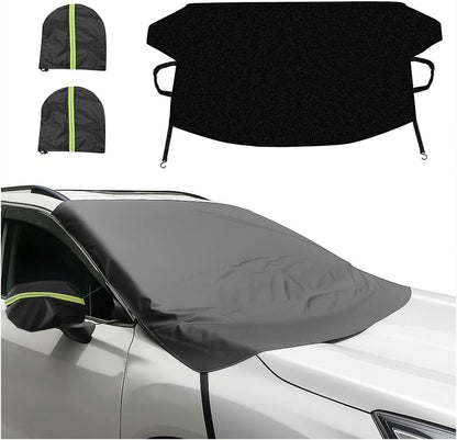 Car Windshield Snow Cover, 2 Layers Waterproof Windproof Oxford Fabric Windscreen Protection for Frost Ice Sunlight, All Weather Automotive Sun Shade Windshield Cover, Universal Fit