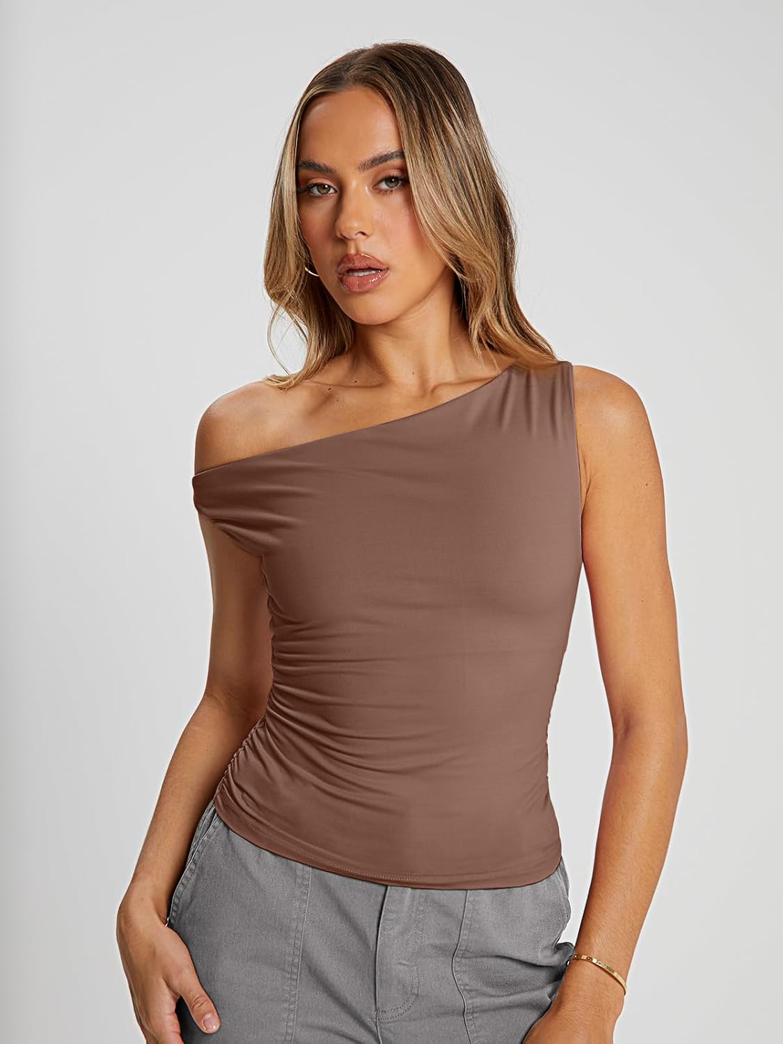 Trendy Queen Womens Off The Shoulder Tank Tops Going Out Crop Shirts | Double Lined Y2k Summer Cute Tops, Soft, Breathable, Stretchable, Fashion Lightweight Clothes