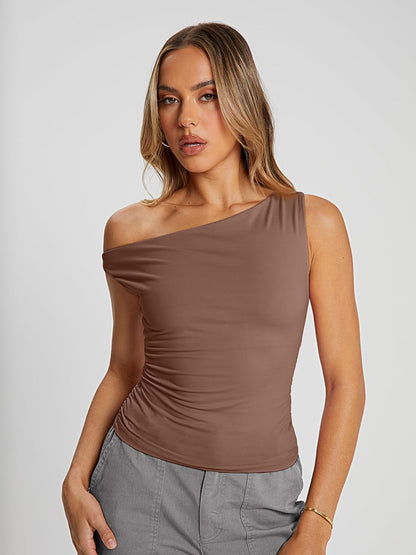 Trendy Queen Womens Off The Shoulder Tank Tops Going Out Crop Shirts | Double Lined Y2k Summer Cute Tops, Soft, Breathable, Stretchable, Fashion Lightweight Clothes