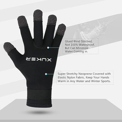 XUKER Water Gloves, 3mm & 5mm Neoprene Five Finger Warm Wetsuit Winter Gloves for Scuba Diving Snorkeling Surfing
