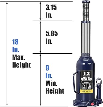 BIG RED AT91203UR Torin Welded Hydraulic Car Bottle Jack for Auto Repair and House Lift, 12 Ton (24,000 lb), Blue