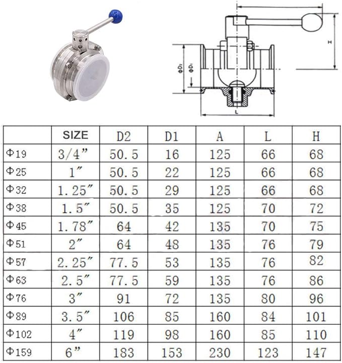 6"(6inch) FLOW SOLUTIONS Sanitary Butterfly Valve,3 position Pull Handle Silicone Seal,Tri clamp butterfly valve Stainless Steel 304 with 2 pcs silicone gasket