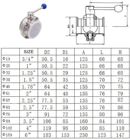 6"(6inch) FLOW SOLUTIONS Sanitary Butterfly Valve,3 position Pull Handle Silicone Seal,Tri clamp butterfly valve Stainless Steel 304 with 2 pcs silicone gasket