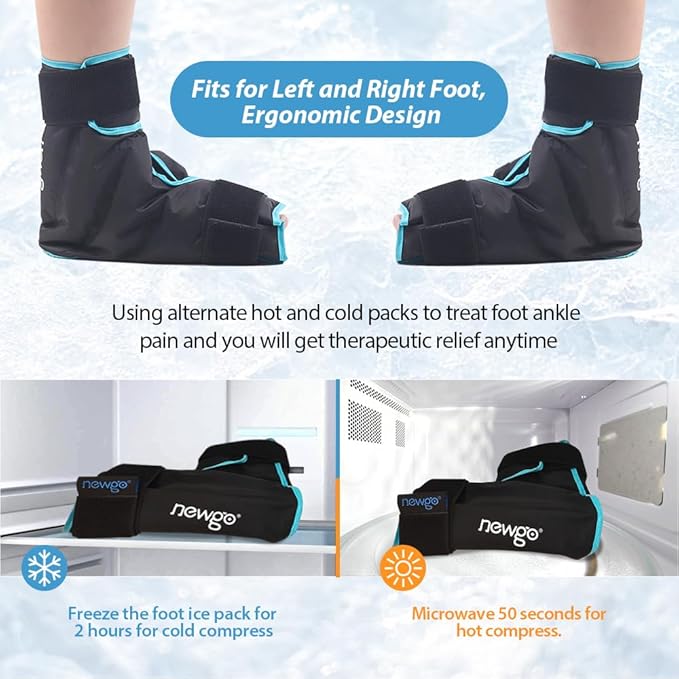 NEWGO Ice Pack Foot Ankle Ice Pack Wrap for Plantar Fasciitis, Foot Surgery Recovery, Hot Cold Therapy Ice Boot for Bunions, Ankle Injury, Swelling, Burning Feet - Black