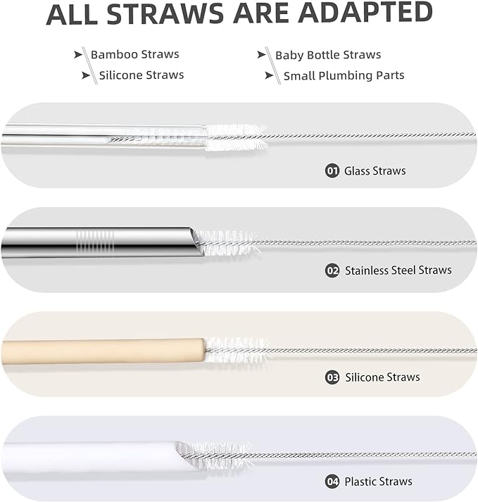 Hiware Straw Cleaner Brush Set, 8-Piece Long Cleaning Brush for Straws on Tumbler, Water Bottle, Sippy Cup, and Pipes, Tubes or HummingbirdACFeeders