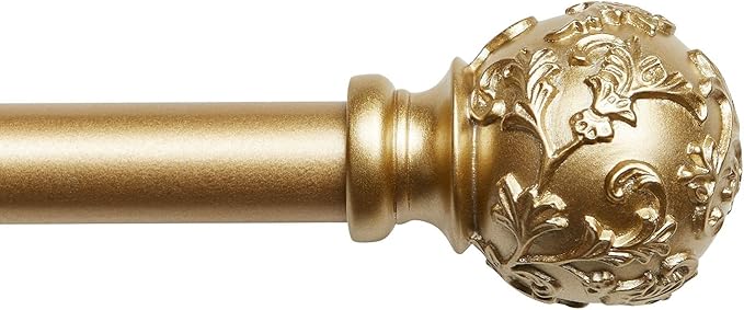 Exclusive Home Vine 1" Curtain Rod and Finial Set, Gold, Adjustable 36"-72"