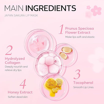 AKARY Sakura 10 Pieces Hydrating Lip Mask, Lip Sleep Mask Collagen Crystal Lip Care Gel Pads For Moisturizing, Minimize Fine Lines, Remove Dead Skin, Anti Chapped Pads Lip Mask (10)