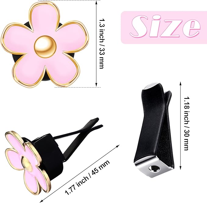 Frienda 6 Pcs Daisy Flower Air Vent Clip Air Conditioning Outlet Clip Car Air Freshener Charm Car Inter Decor Accessories(3 cm, 3.3 cm,Pink)