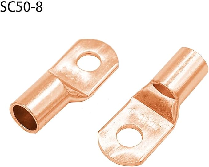 10Pcs20Pcs Golden SC50-6 SC50-8 SC50-10 SC50-12 SC50-14 Bolt Hole Tinned Copper Cable Lugs Battery Terminals 50mm Wire (SC50-10,20PCS)