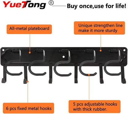 YueTong All Metal Garden Tool Organizer,Adjustable Garage Wall Organizers and Storage,Heavy Duty Wall Mount Holder with Hooks for Broom,Rake,Mop,Shovel.(1 Packe)