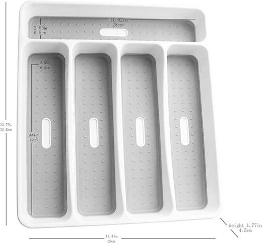 Classic Large Cutlery Tray, Silverware Tray for Drawer, 5 Compartment Flatware Organizer HolderDivider, Multi-Purpose Storage With Non-slip Rubber Feet for Kitchen, Office, Bathroom