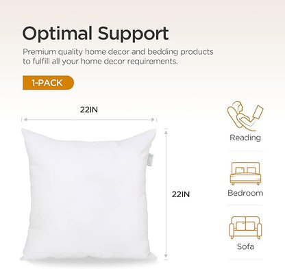 Acanva Throw Pillow Insert Premium Stuffer Sham Square Form for Decorative Cushion Bed Couch Sofa Chair, 22x22(1 Count), White