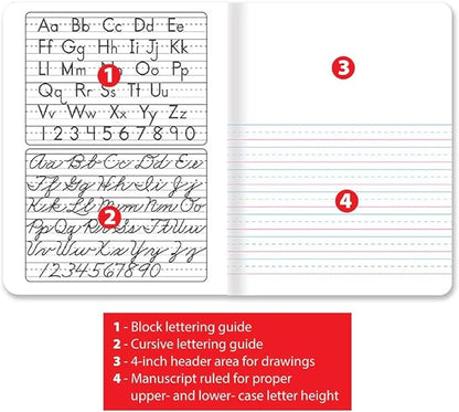 Better Office Products Primary Journal, Hardcover, Primary Composition Book Notebook - Grades K-2, 100 Sheet, One Subject, 9.75" x 7.5", Blue Cover-5 Pack