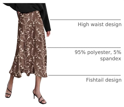 Zeagoo Skirts for Women High Waist Skirt Elegant Midi Skirt Satin