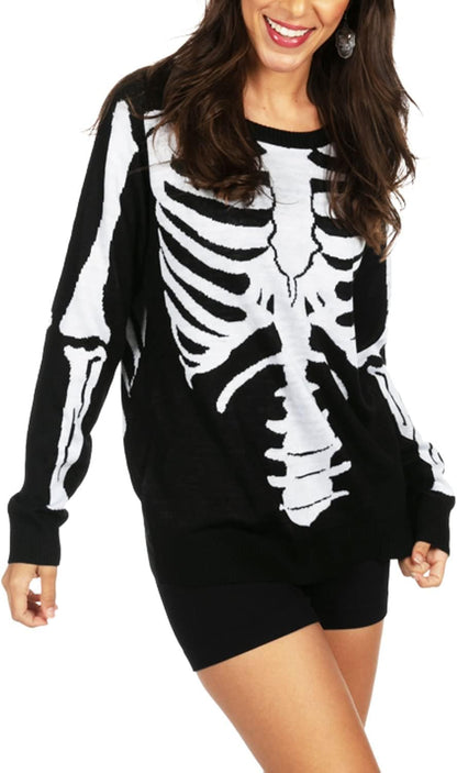 Tipsy Elves Skeleton Crew Sweater Black White Halloween Pullover for Men